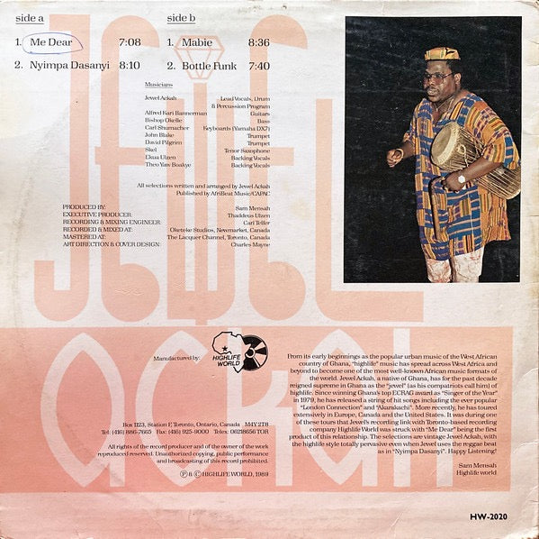 Image of Back Cover of LP - VG/VG - JEWEL ACKAH, Me Dear (Highlife World; HW-2020, Canada 1989), ,  - 3146184S