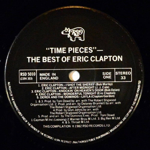 Image of Label Cover of LP - VG/VG - ERIC CLAPTON, Time Pieces - The Best Of Eric Clapton (RSO Black Labels; RSD 5010, UK 1982), ,  - 3816281C