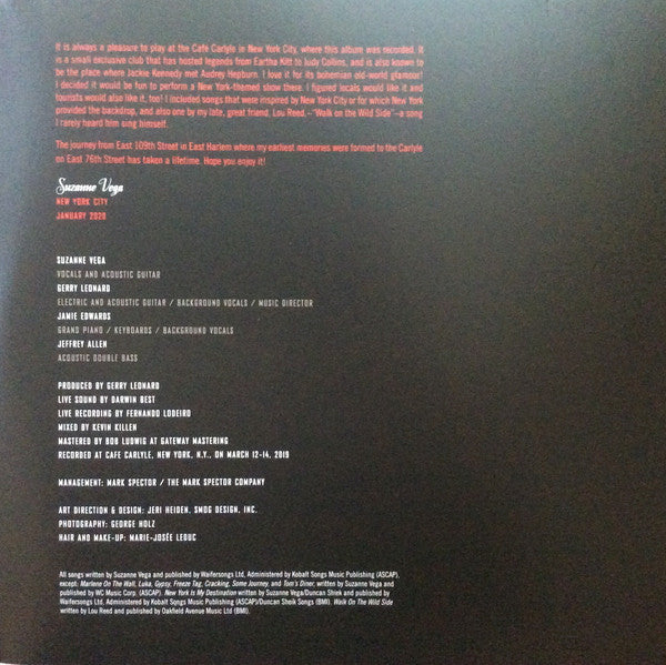 Image of Back Cover of 4024028E: 2xLP - SUZANNE VEGA, An Evening Of New York Songs And Stories (Amanuensis Productions; COOKLP763, Europe 2020, Gatefold)   VG+/VG+