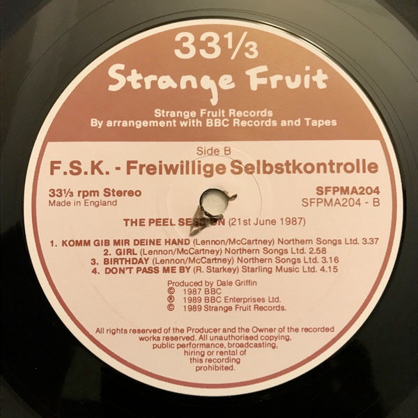 Image of Label Cover of LP - VG+/VG+ - F.S.K., Double Peel Sessions (Strange Fruit; SFPMA 204, UK 1989), ,  - 3226275E