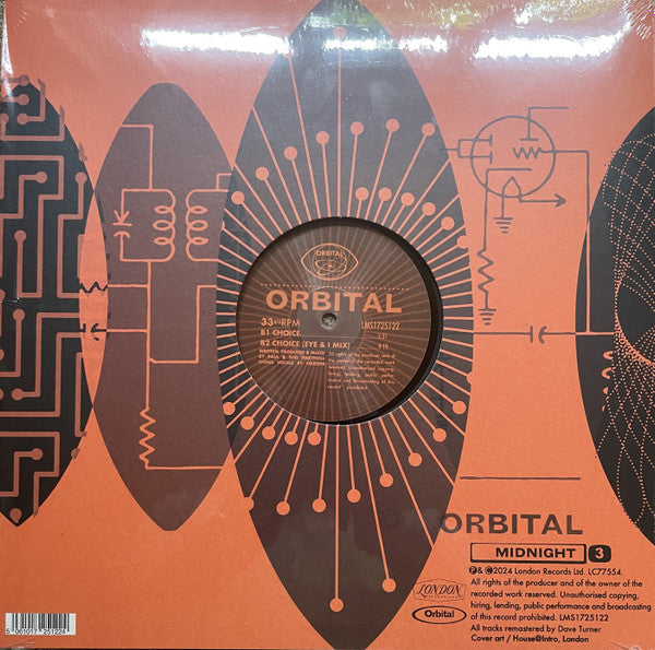 Image of Back Cover of 4044157S: 12" - ORBITAL, Midnight (London Music Stream; LMS1725122, UK 2024) Opened from sealed, still in shrinkwrap. Light mottling from storage.   VG+/VG+