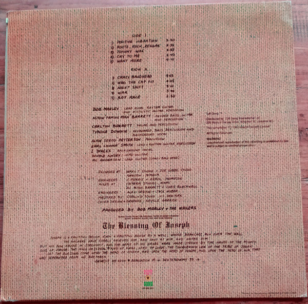 Image of Back Cover of 4044197S: LP - BOB MARLEY & THE WAILERS, Rastaman Vibration (Tuff Gong; 422-846 205-1, Jamaica 1990 Reissue, Textured Sleeve, Remastered) Looks unplayed, pressing imperfections. Sleeve in shrink.  EX/VG+