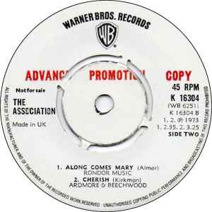 Image of Back Cover of 4014263C: 7" - THE ASSOCIATION, Windy (Warner Bros. Records; K 16304, UK 1973, Promo, Company Sleeve)   VG/VG