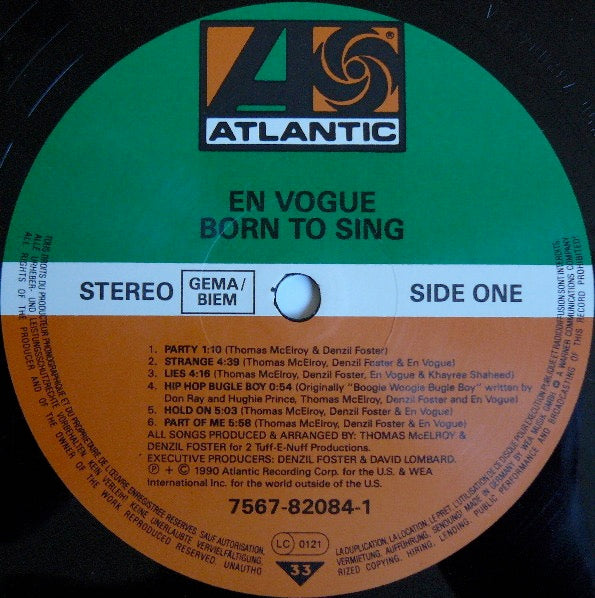 Image of Label Cover of 4014251C: LP - EN VOGUE, Born To Sing (Atlantic; 7567-82084-1, Europe 1990) Nice copy!  VG+/VG+