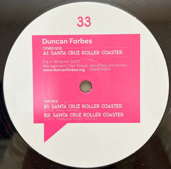 Image of Front Cover of 4524342E: 12" - DUNCAN FORBES, Santa Cruz Roller Coaster (49North; 49N4EP004, UK 2023)   /EX