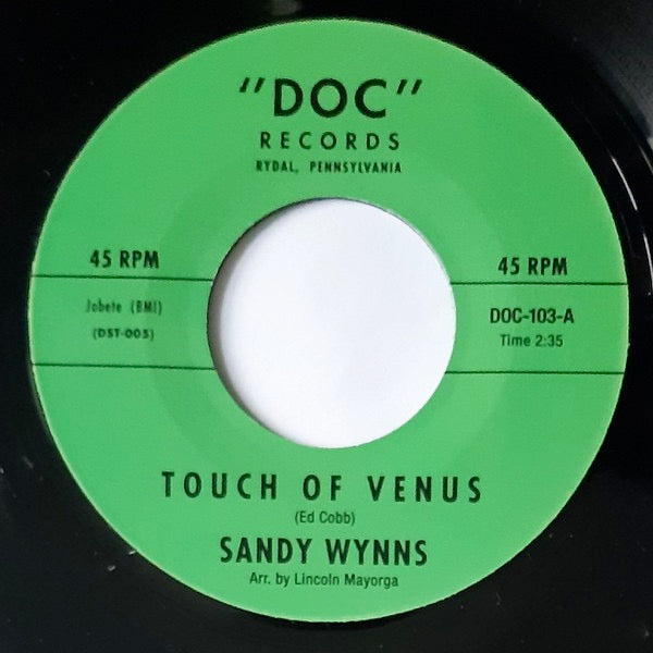 Image of Front Cover of 4014335C: 7" - PARIS / SANDY WYNNS, Sleepless Nights / A Touch Of Venus (Doc Records; DOC-102, Canada 2019) Light marks only.  /VG