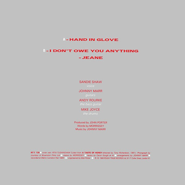 Image of Back Cover of 12" - VG/VG+ - SANDIE SHAW, Hand In Glove (Rough Trade; RTT 130, UK 1984, Picture Sleeve), Light edge and ring wear. ,  - 3446099S