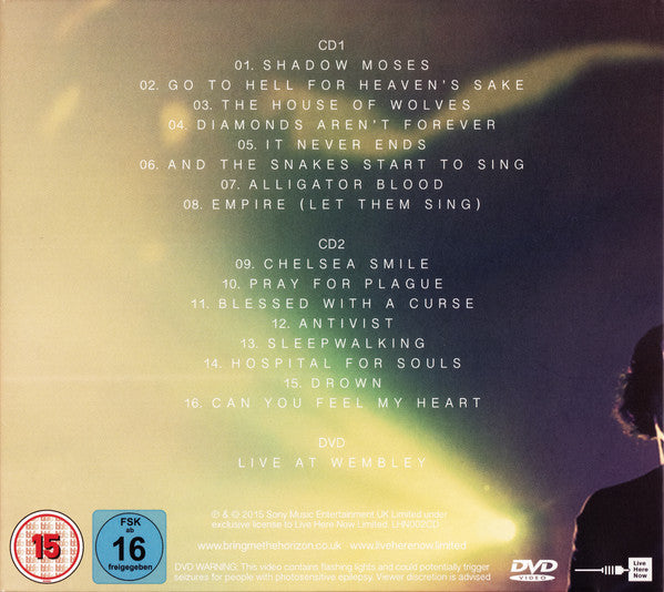 Image of Back Cover of 4054067S: 2xCD - BRING ME THE HORIZON, Live At Wembley (Live Here Now; LHN002CD, Europe 2015, Quadruple Gatefold, Booklet, DVD)   VG+/VG+