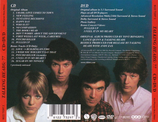 Image of Back Cover of 4054069S: 2xCD - TALKING HEADS, Talking Heads: 77 (Sire; 8122-73297-2, Europe 2006, Jewel Case, dvd)   VG+/VG+