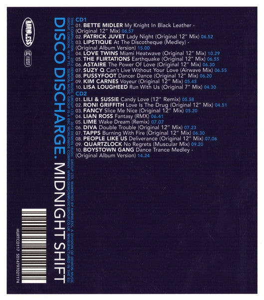 Image of Back Cover of 2xCD - EX/EX - VARIOUS, Disco Discharge. Midnight Shift (Harmless; HURTCD117, UK 2012, Card Slipcase with Jewel Case inside), ,  - 1556065S
