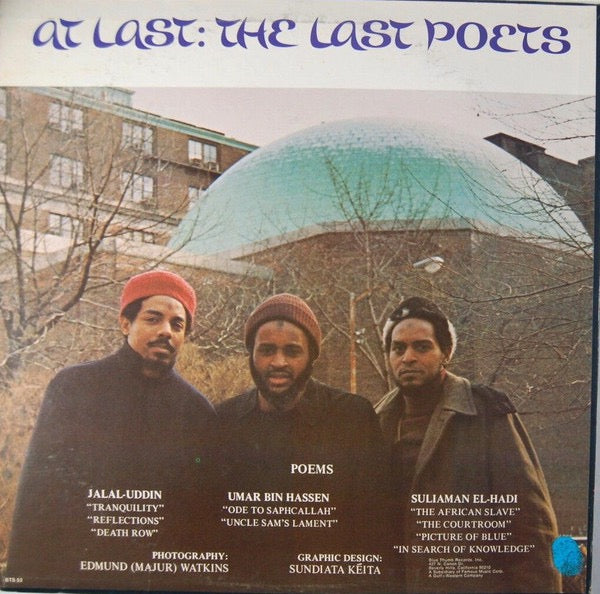 Image of Back Cover of 4014515C: LP - THE LAST POETS, At Last (Blue Thumb Records; BTS 52, US 1973) Sleeve has light ring wear and hole punch.  VG/VG+