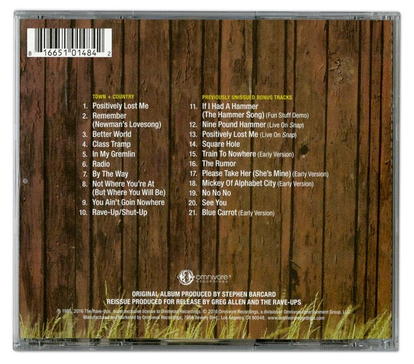 Image of Back Cover of 4014388C: CD - THE RAVE-UPS, Town + Country (Omnivore Recordings; OVCD-183, US 2016 Reissue, Jewel Case)   VG+/VG+