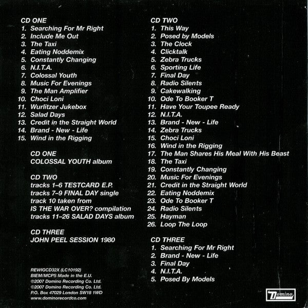Image of Back Cover of 3xCD - VG+/VG+ - YOUNG MARBLE GIANTS, Colossal Youth & Collected Works (Domino; REWIGCD32X, UK 2007 Reissue, Card Sleeve, 3 Inners & Booklet), ,  - 4216586C