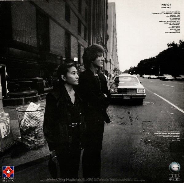 Image of Back Cover of LP - VG+/VG+ - JOHN LENNON & YOKO ONO, Double Fantasy (Geffen Records; K 99131, UK 1980, Inner, Europadisk Plating), ,  - 3116174C