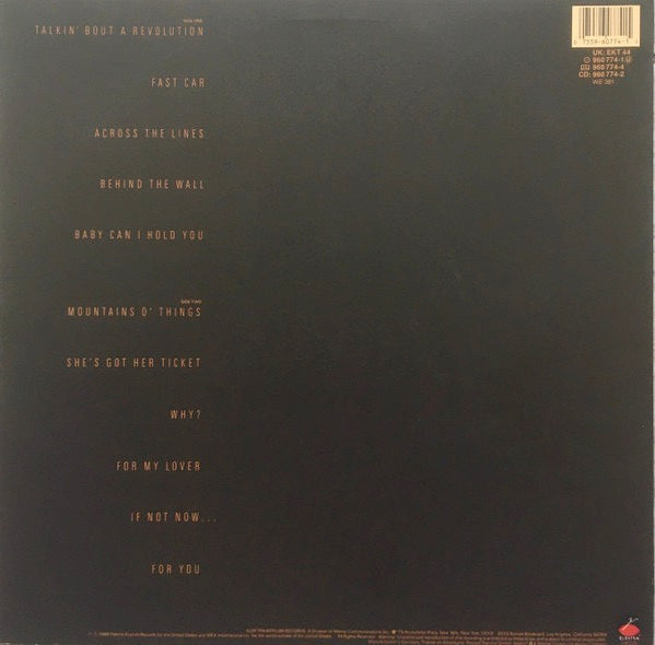 Image of Back Cover of 4114068C: LP - TRACY CHAPMAN, Tracy Chapman (Elektra; 960 774-1, Europe 1988, Matte Sleeve, Inner, Small pressing ring)   VG/VG