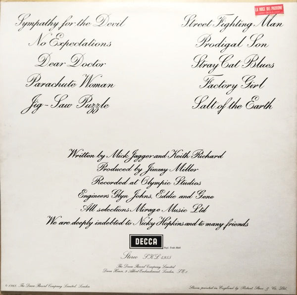 Image of Back Cover of LP - VG/VG - THE ROLLING STONES, Beggars Banquet (Decca; SKL 4955, UK 1975 Reissue, Gatefold, Blue Decca Innert), ,  - 3626457E