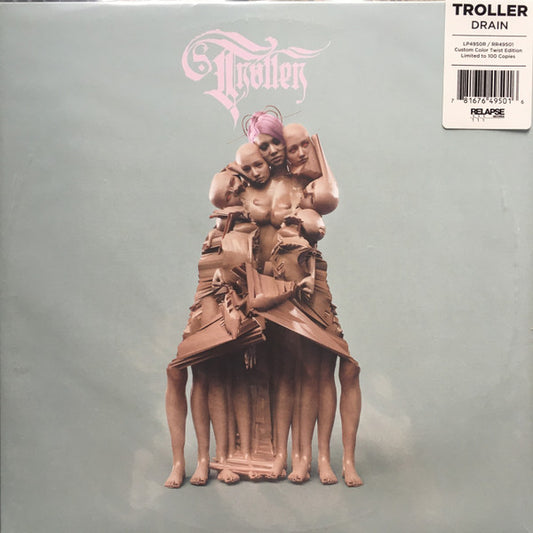 Image of Front Cover of 4124088E: LP - TROLLER, Drain (Relapse Records; RR7438, US 2023, Inner, Twister Effect [Electric Blue With Bone White And Baby Pink])   VG+/VG+