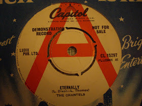 Image of Front Cover of 4124062E: 7" - THE CHANTELS, Eternally / Swamp Water (Capitol Records; CL 15297, UK 1963, Promo, Company Sleeve, 4 prong centre) Lightest of marks. Lightest of creasing & ringwear on sleeve.  VG/VG