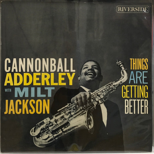 Image of Front Cover of LP - VG/VG+ - CANNONBALL ADDERLEY WITH MILT JACKSON, Things Are Getting Better (Riverside Records; RLP 12-286, US 1959 Reissue, Mono), Water Damage To Sleeve, Writing On Rear Sleeve,  - 1526413E