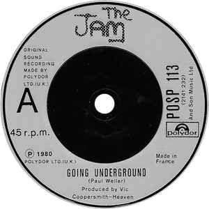 Image of Label Cover of 2x7" - VG/EX - THE JAM, Going Underground (Polydor; POSPJ 113, UK 1980, Single Sleeve, White Inner, Limited Edition With Live 7"), Ring Wear, Sleeve Creased,  - 5025255E