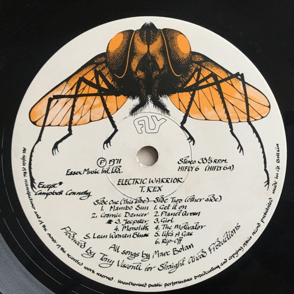 Image of Label Cover of LP - G+/G+ - T. REX, Electric Warrior (Fly Records; HIFLY 6, UK 1971, E.J. Day Sleeve, Inner, NO Poster, Except Campbell Connelly on label.), ,  - 2526125E