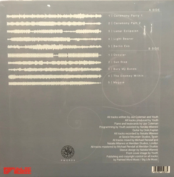 Image of Back Cover of 4124237E: LP - JAZ COLEMAN AND YOUTH, Occular (Painted Word Records; PWORD9, Europe 2020, Ex Killing Joke, Frosted Pale Blue Vinyl)   EX/VG+