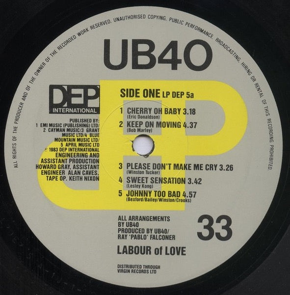 Image of Label Cover of LP - VG/VG - UB40, Labour Of Love (DEP International; LP DEP 5, UK 1983), Light marks only,  - 3316398C