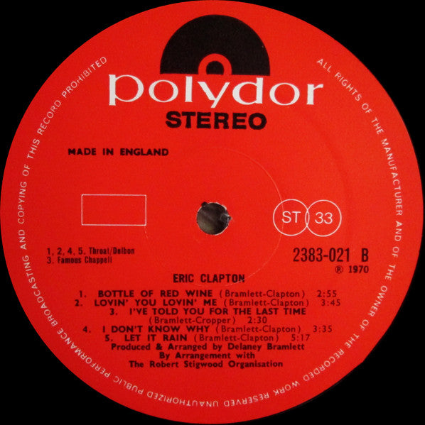 Image of Label Cover of LP - G+/G - ERIC CLAPTON, Eric Clapton (Polydor; 2383021, UK 1971, Laminated Sleeve, Heavy Type on Label), ,  - 1626237E