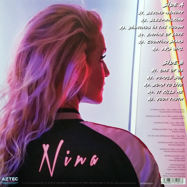 Image of Back Cover of 4124306E: LP - NINA, Sleepwalking (Aztec Records; AZT0033V-CV, UK 2021, Frosted Vinyl With Violet Centre)   VG+/VG+