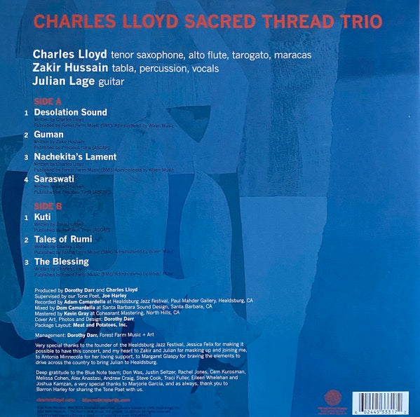 Image of Back Cover of 4914288C: LP - CHARLES LLOYD, Trios: Sacred Thread (Blue Note; B003499201, 	Worldwide 2022, Gatefold)   NEW/NEW