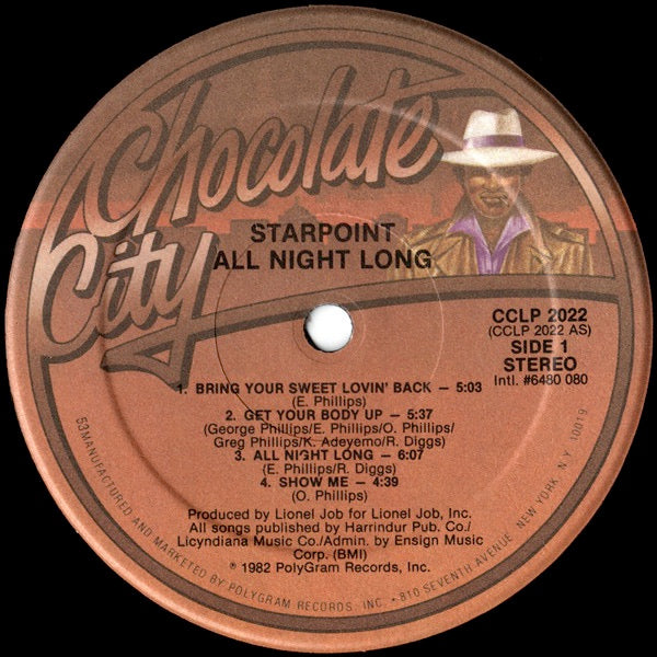 Image of Label Cover of LP - VG+/VG - STARPOINT, All Night Long (Chocolate City; CCLP 2022, US 1982), Light marks only.,  - 3546119S