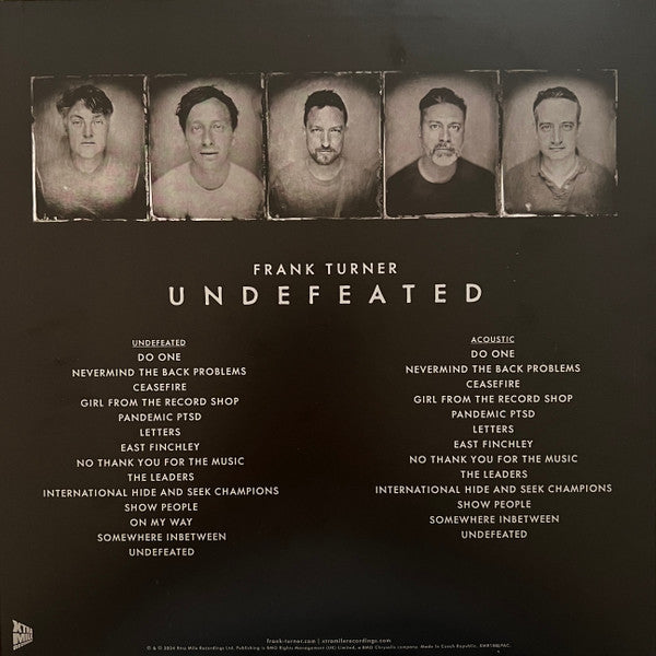 Image of Back Cover of 4144315S: 2xLP - FRANK TURNER, Undefeated (Xtra Mile Recordings; XMR188LPAC, UK 2024, Slipcase sleeve, Inner, Deluxe Edition, Limited Edition, Numbered, Clear & Black Marble, Stencil)   VG+/VG+