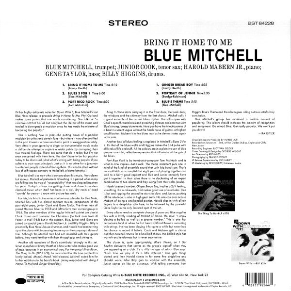 Image of Back Cover of 4144336S: LP - BLUE MITCHELL, Bring It Home To Me (Blue Note; B0033673-01, Worldwide 2022, Gatefold)   VG+/VG+