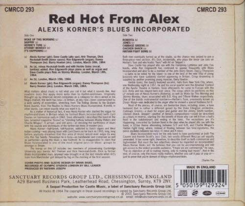 Image of Back Cover of 4134177E: CD - ALEXIS KORNER'S BLUES INCORPORATED, Red Hot From Alex (Castle Music; CMRCD 293, UK 2001, Jewel Case)   VG+/VG+