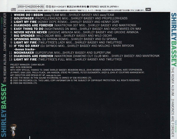 Image of Back Cover of 4114580C: CD - SHIRLEY BASSEY, The Remix Album...Diamonds Are Forever (EMI; TOCP-65658, Japan 2000, Jewel Case)   VG+/VG+