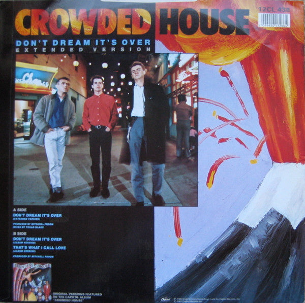 Image of Back Cover of 4124033E: 12" - CROWDED HOUSE, Don't Dream It's Over (Extended Version) (Capitol Records; 12CL 438, UK 1987)   VG/VG