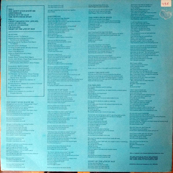 Image of Back Cover of 4214001C: LP - AL STEWART, Orange (CBS; 64730, UK & Europe 1970s Reissue) Strong VG  VG/VG