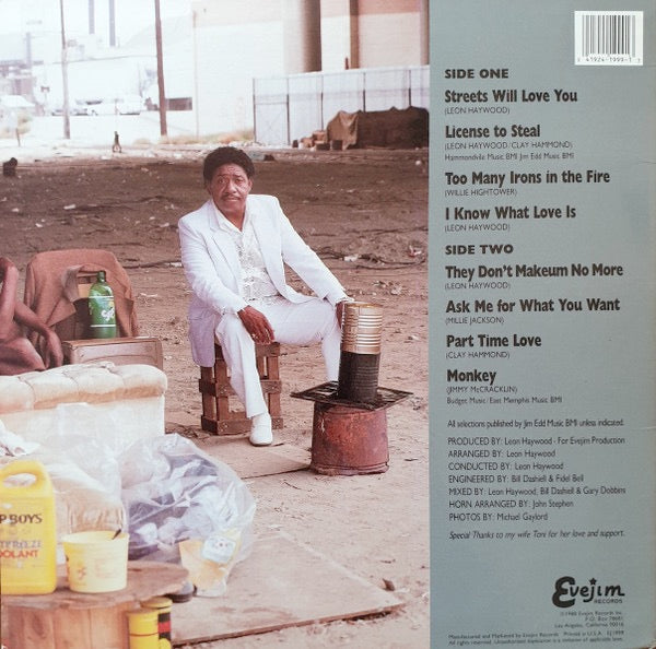 Image of Back Cover of 4214052C: LP - CLAY HAMMOND, Streets Will Love You (Evejim Records ; EJ 1999, US 1988) Still in shrink.  VG+/VG+