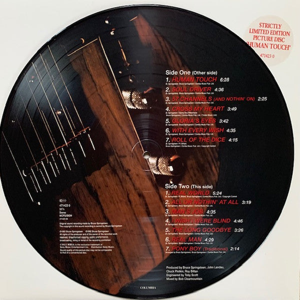 Image of Back Cover of 4244026S: LP - BRUCE SPRINGSTEEN, Human Touch (Columbia; 471423 0, UK & Europe 1992, Generic, Picture Disc) Strong VG+. In original stickered PVC.  VG+/VG+