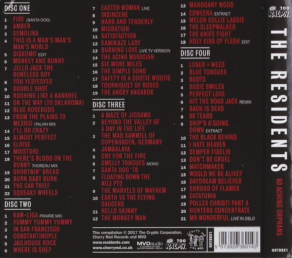 Image of Back Cover of 4254378S: 4xCD - THE RESIDENTS, 80 Aching Orphans (New Ralph Too; NRTBOX1, UK, Europe & US 2017, Book Sleeve, Booklet)   VG+/VG+