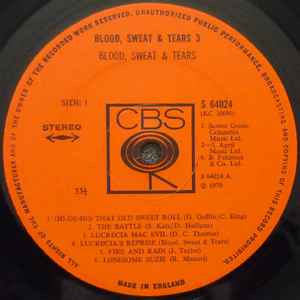 Image of Label Cover of LP - VG/VG - BLOOD, SWEAT & TEARS, Blood, Sweat & Tears 3 (CBS Orange (33 1/3 On Label); 64024, UK 1970, Inside Loading Gatefold Sleeve), ,  - 3416087C