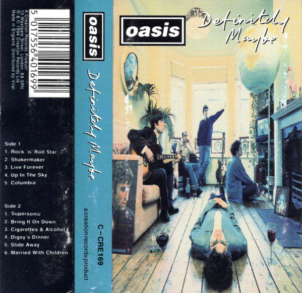 Image of Front Cover of Cassette - VG+/VG+ - OASIS, Definitely Maybe (Creation Records; C-CRE169, UK 1994, Bars On Cassette Window), Slight rubbing to shell print.,  - 2216343C