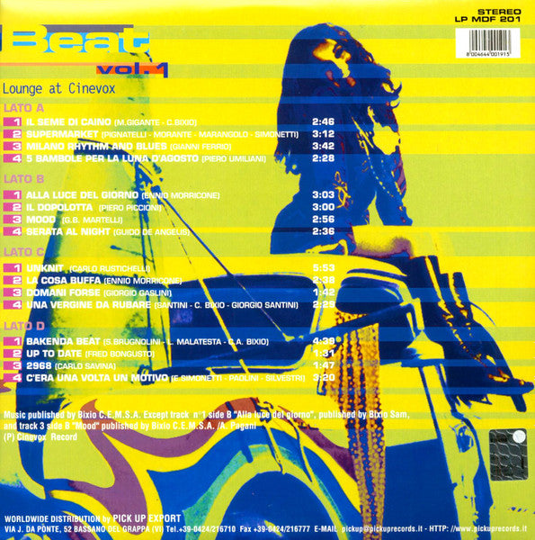 Image of Back Cover of 4124167E: 2xLP - VARIOUS, Beat Vol. 1 - Lounge At Cinevox (Cinevox Record; LP MDF 201, Italy 1999) Strong VG  VG/VG