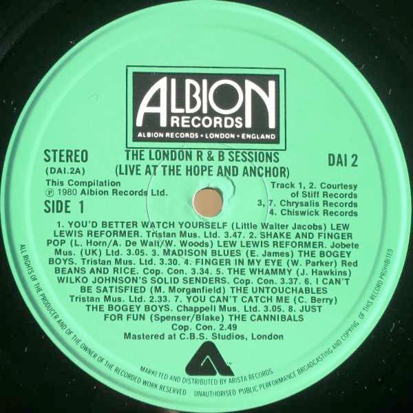 Image of Label Cover of 0416218C: LP - VARIOUS, The London R & B Sessions (Live At The Hope And Anchor) (Albion Records; DAI 2, UK 1980)   VG+/VG+