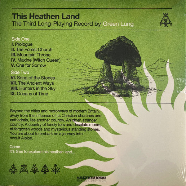 Image of Back Cover of 4214307C: LP - GREEN LUNG, This Heathen Land (Nuclear Blast Records; NB 6876-9, Europe 2024 Reissue, Insert, Amber Smoke vinyl)   NEW/NEW