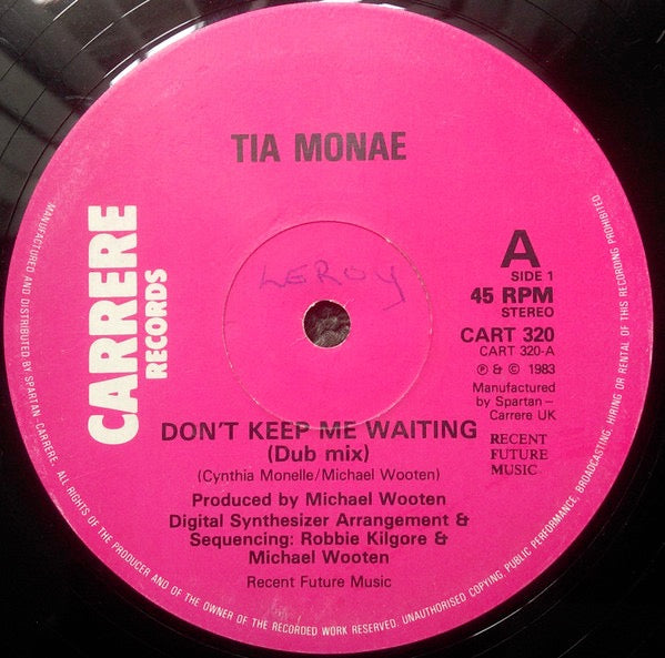 Image of Front Cover of 4214240C: 12" - TIA MONAE, Don't Keep Me Waiting (Carrere ; CART 320, UK 1983, Plain Sleeve)   /VG