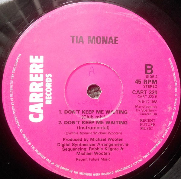 Image of Back Cover of 4214240C: 12" - TIA MONAE, Don't Keep Me Waiting (Carrere ; CART 320, UK 1983, Plain Sleeve)   /VG