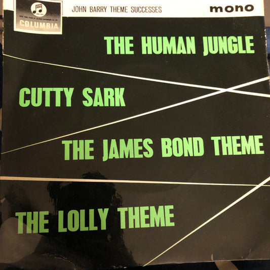 Image of Front Cover of 4214245C: 7" EP - THE JOHN BARRY SEVEN AND ORCHESTRA, John Barry Theme Successes (Columbia; SEG 8255, UK Reissue, Laminated Flipback Sleeve, 1960s Repress. Upper Case Rim Text) Date stamped and track times written on rear of sleeve. Cosmetic scuff on side two.  VG/VG+