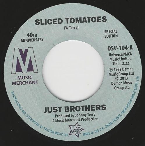 Image of Front Cover of 4224196E: 7" - JUST BROTHERS / ELOISE LAWS, Sliced Tomatoes / Love Factory (Outta Sight; OSV-104, UK 2013) Light marks.  /VG