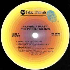 Image of Label Cover of LP - VG/VG - POINTER SISTERS, Having A Party (ABC Blue Thumb; BT-6023, US 1977, Company Inner), Sleeve has cut corner, wear at edges and spine. Inner creased at corner,  - 2416467C
